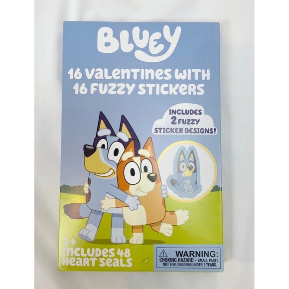 Bluey 16 Fuzzy Sticker Valentines Day Card Exchange Class School - Picture 1 of 2
